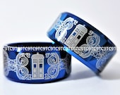 12MM, Free Engraving, Top Quality Tungsten Carbide Deep Ocean Blue High Polish Beveled Doctor Who Design