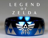 Top Quality Tungsten Wedding Ring, Deep Ocean Blue, 8mm Or 6mm Dome Legend of Zelda Design Custom Engraved