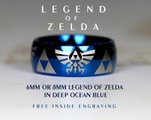Top Quality Tungsten Wedding Ring, Deep Ocean Blue, 8mm Or 6mm Dome Legend of Zelda Design Custom Engraved
