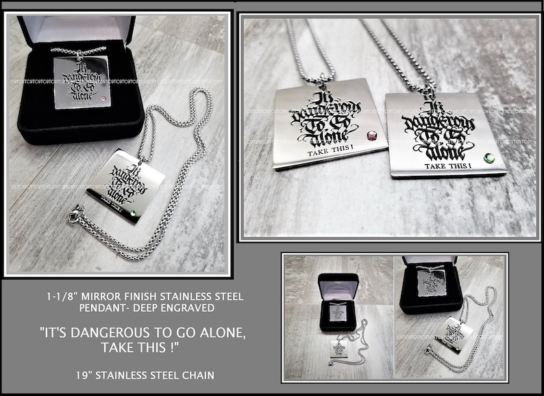 Glass Crystal Legend Of Zelda Inspired High Polish Mirror Finish 316L Stainless Steel Pendant And Stainless Steel Chain