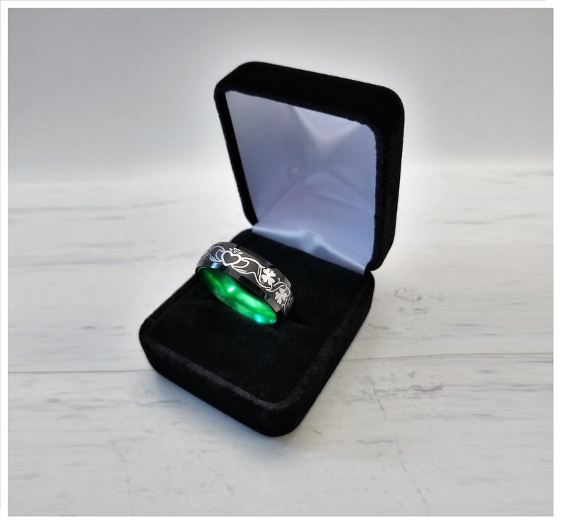Celtic Claddagh 8mm Satin Black Tungsten Ring Green Interior - Etsy