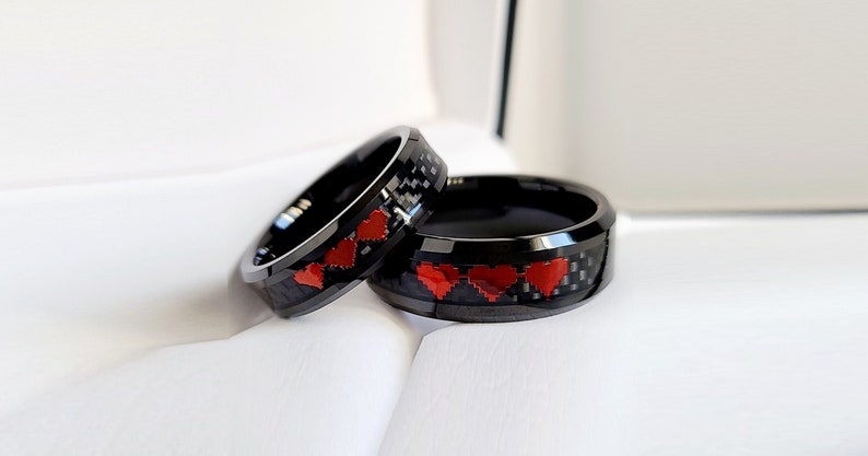 6MM And 8MM Ruby Red Chrome 8 Bit Hearts Plus 2MM Band image 1