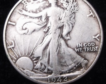 1942 Walking Liberty Half Dollar, VF-30, Philadelphia Mint, Silver