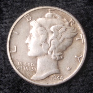 1944 Mercury Dime, AU-50 , Silver, Philadelphia Mint