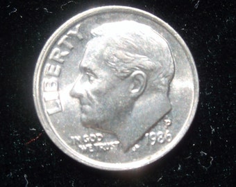 1986 Roosevelt Dime, MS-63, 1986 Dime, Old dime, U.S. Coin, Vintage coin, coin collecting, Old coin, Birthday coin