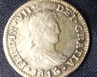 1816 1/2 Real, Ferdinand VII, Mexico, Mo., AU-58, KM 74
