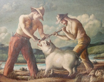 Ringing of the Boar, Paul Lewis Hendricks, 1904-1956, Oil Painting, Thomas Hart Benton, American Scene Painting, Midwest Regionalism