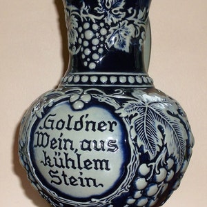 GERZIT Pichet à vin en grès cérame allemand, 9 1/2" de haut, 1 litre, pichet en grès allemand, pichet classique en grès