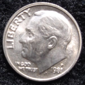 1981d Roosevelt Dime, MS-65, Die Cracks on reverse