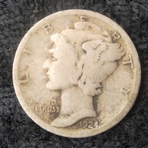 1924s Mercury Dime, VG-10, Silver, San Francisco Mint