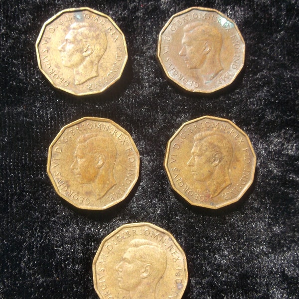 British Threepence Lot, 1937, 1938, 1942,1943, George VI, KM#849Nickel-Brass