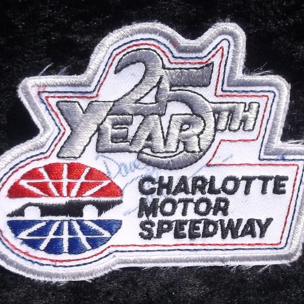 Davey Allison, Autographed, Charlotte Motor Speedway Patch, 25th Year, 1984/85 NASCAR, Bobby Allison, Donny Allison, Stock Car Racing
