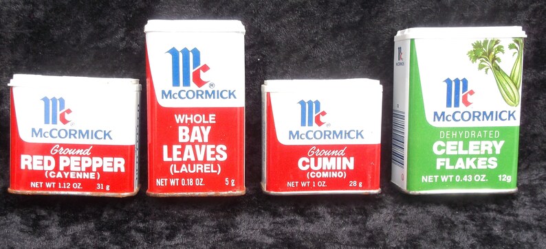 Vintage Mccormick Spice Tins Red Pepper Bay Leaves Cumin Etsy