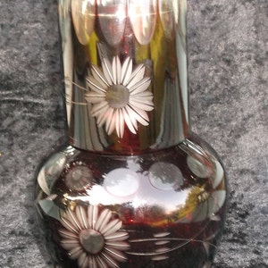 Vintage, Czechoslovakian or Bohemian Cased Glass, Carafe with Matching Tumbler