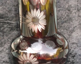Vintage, Czechoslovakian or Bohemian Cased Glass, Carafe with Matching Tumbler