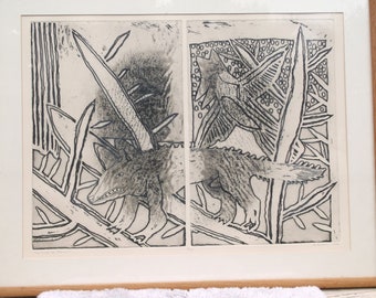 Billy Hassell, Artist, engraving, limited edition, Walking on Thorns, 1985