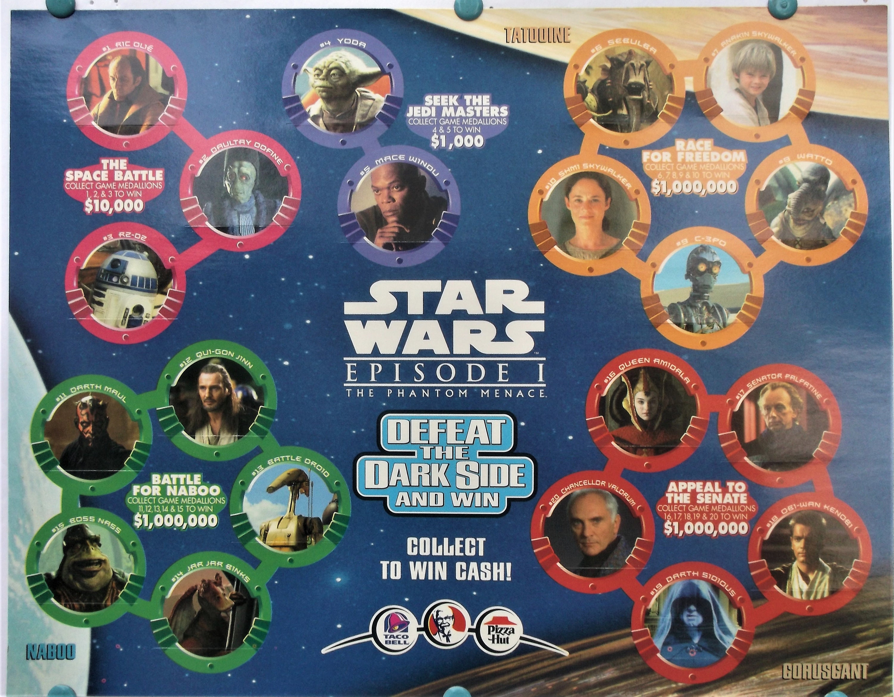1999 STAR WARS Episode 1, Defeat the Dark Side Game Sheet, Taco