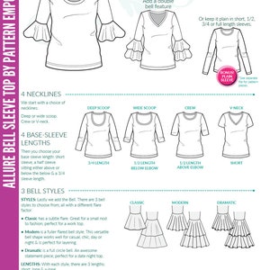 Bell Sleeve Top SEWING PATTERN Allure by Pattern Emporium - Etsy