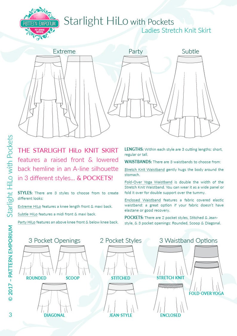 PATTERN Ladies HiLo Stretch Knit Skirt Starlight PDF Etsy