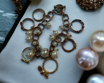 Pearl and Gold Ring Charm Bracelet