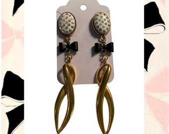 Black Bow Gold Earrings