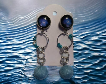 Blue space/water earrings