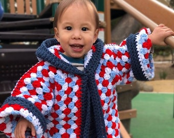 Crochet Pattern - Hexagon Granny Square Hooded Cardigan - PDF Pattern - Instant Download