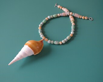 Unicorn Horn Tibia Seashell Green Dragon Skin Agate Gemstone Mother of Pearl Abalone Shell Heishi Bead Necklace & Bracelet