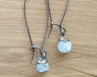 Aquamarine Raw Crystal Earrings: Antiqued Sterling Silver, March Birthstone