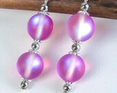 Iridescent Pink Glass Earrings, Aurora Borealis Earrings, Opalescent Earrings, Gypsy Earrings, Mystic Aura Earrings, Mermaid Pink Silver