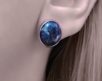 Sodalite Large Stud Earrings: Minimalist Blue Gemstone (16mm)