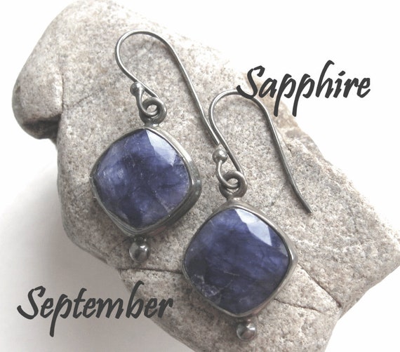 Large Genuine Gemstone Statement Jewelry September Birthstone Gift For Her Sterling Silver Sapphire Earrings