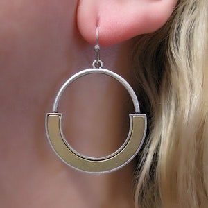 Metal Hoop Earrings, Two Tone Earrings, Mixed Metal Earrings, Gold and Silver Earrings, Gold Earrings, Silver Earrings, Inlayed Earrings