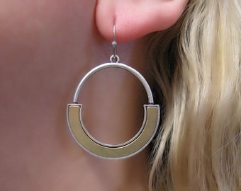 Metal Hoop Earrings, Two Tone Earrings, Mixed Metal Earrings, Gold and Silver Earrings, Gold Earrings, Silver Earrings, Inlayed Earrings