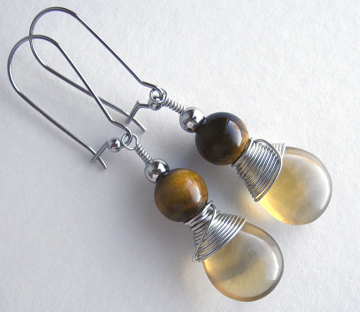 Golden Fluorite Earrings Tiger Eye Earrings Yellow Earrings Etsy
