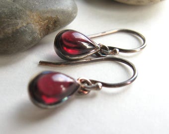 Tiny Garnet Sterling Silver Earrings: January Birthstone Gift, Vintage Silver