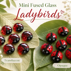 Mini Fused Glass Ladybugs, COE 96 Transparent or Solid Stained Glass, Mosaics & Jewelry, 10mm 1/2" Ladybirds Set of 5, 10, or 25