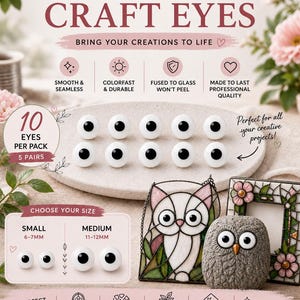 COE 96 Pack of, 25, 50, 100 Pc Glass Eyes Stained Fused Flat Back White BlackGlass Dots for Crafts Mosaic Suncatcher Jewelry Supplies