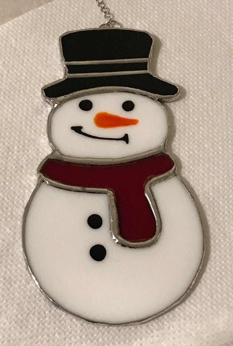 Stained Glass Snowman Ornament – Handmade Holiday Suncatcher, Winter ...