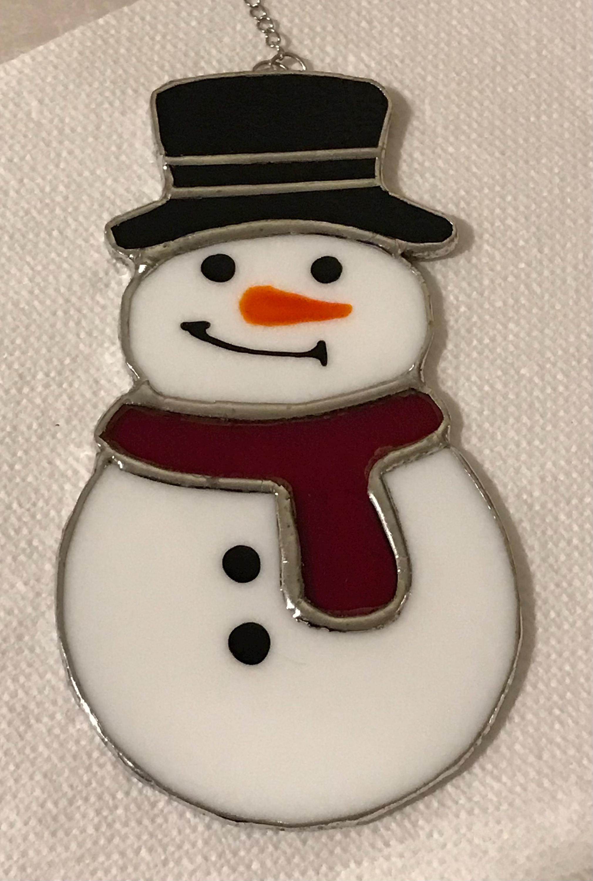 Stained Glass Snowman Ornament – Handmade Holiday Suncatcher, Winter ...