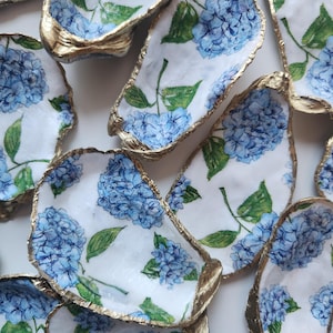 Set of 5 Cape Cod Wedding Favors Hydrangea Oyster Shell Ring Jewelry Dish | Coastal Beach Party Favors | Bridesmaid and Engagement Gifts