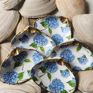 Bulk Hydrangea Decoupage Clam Shell Ring Dish