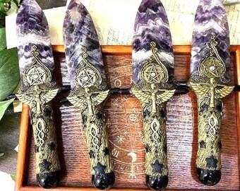 Amethyst and Obsidian Handmade Ceremonial Dagger, Amethyst Knife - Harness the Power of Crystal Energy