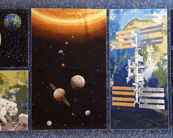 Science, Universe, Astronaut, Satellite print fabric - 43 " x 24"