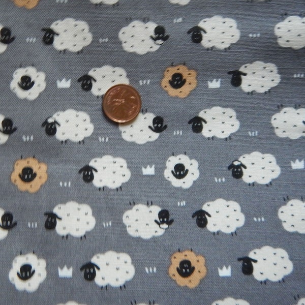 Sheep print fabric in grey - FQ 18" x 20" - heavier cotton