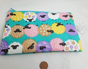 Make up bag - Sheep print  ( Aqua green)