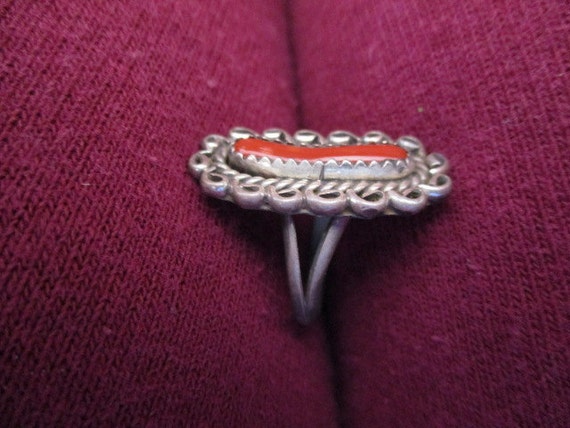 Navajo Made RING Antique Large Sterling & Red Bra… - image 2