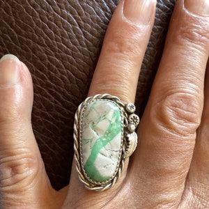 RING Large White Buffalo Turquoise Sterling size 7