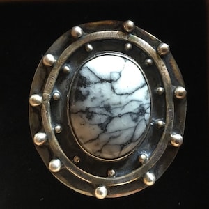 Ring huge White Buffalo Turquoise Sterling Silver vintage 7 adjustable