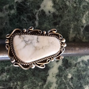 RING HUGE White Buffalo Turquoise Sterling size 7 1/2